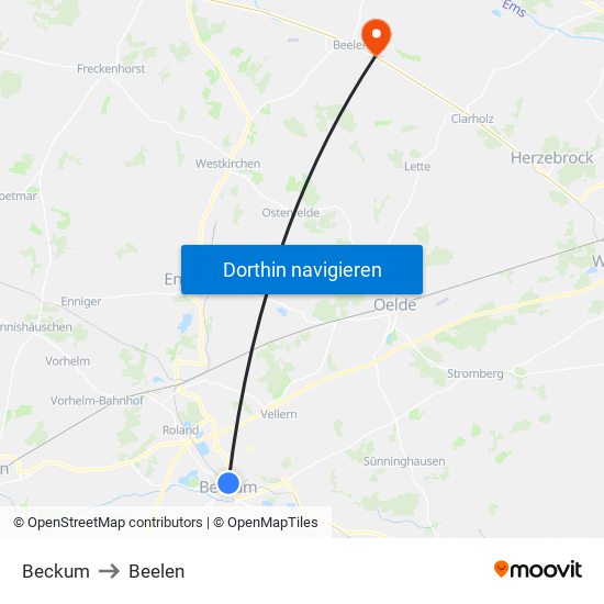 Beckum to Beelen map