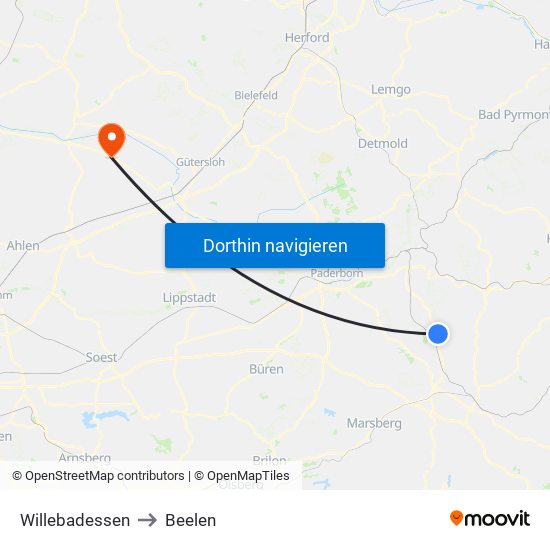 Willebadessen to Beelen map