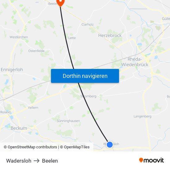 Wadersloh to Beelen map