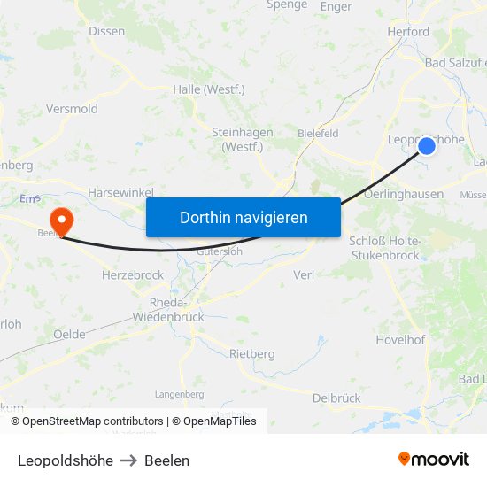 Leopoldshöhe to Beelen map