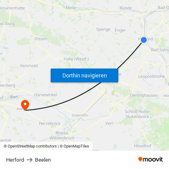 Herford to Beelen map
