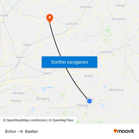 Brilon to Beelen map