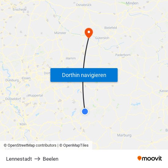 Lennestadt to Beelen map