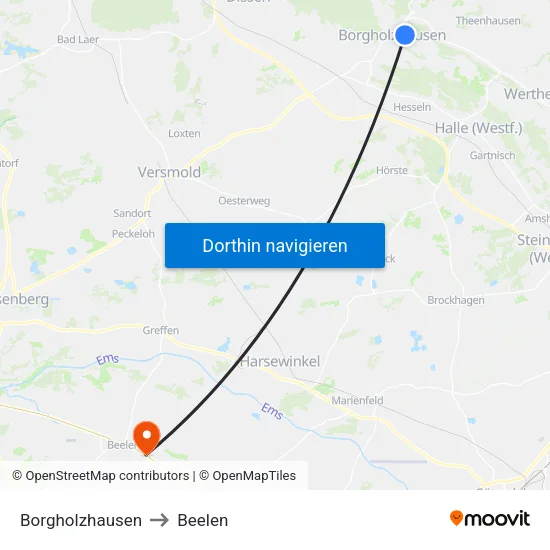 Borgholzhausen to Beelen map