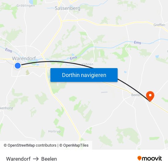 Warendorf to Beelen map