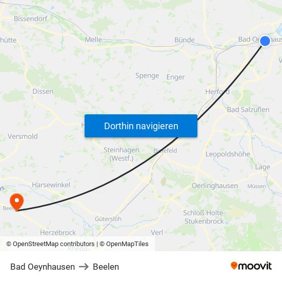 Bad Oeynhausen to Beelen map