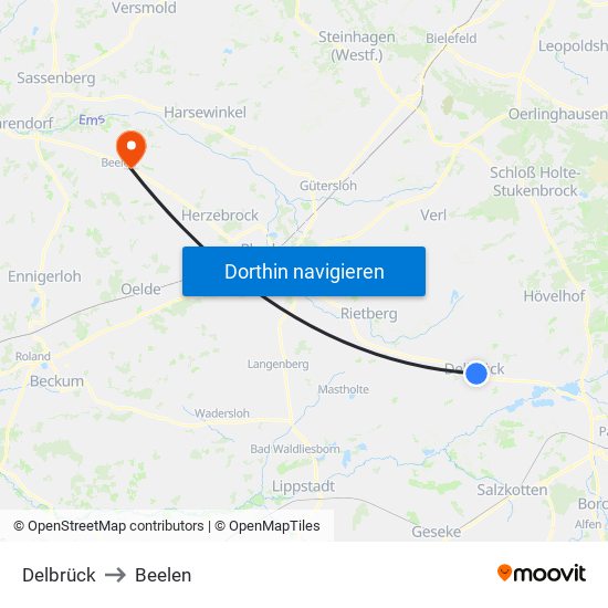 Delbrück to Beelen map
