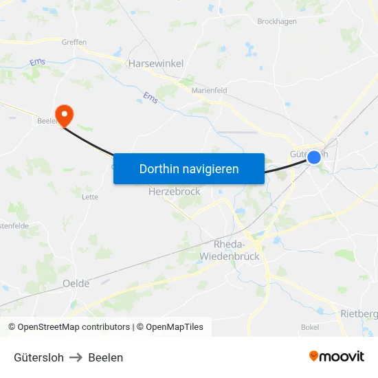 Gütersloh to Beelen map