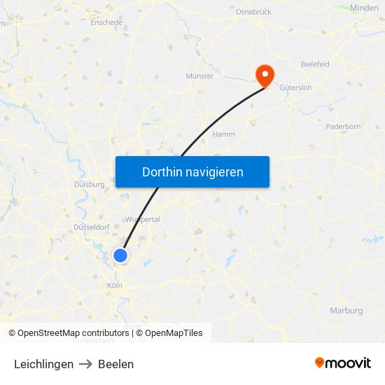 Leichlingen to Beelen map