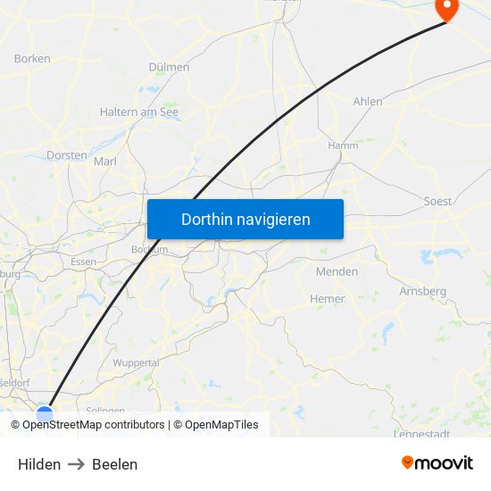 Hilden to Beelen map