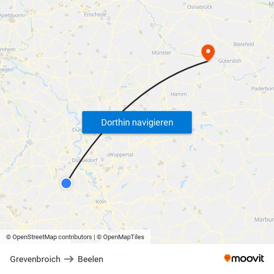Grevenbroich to Beelen map