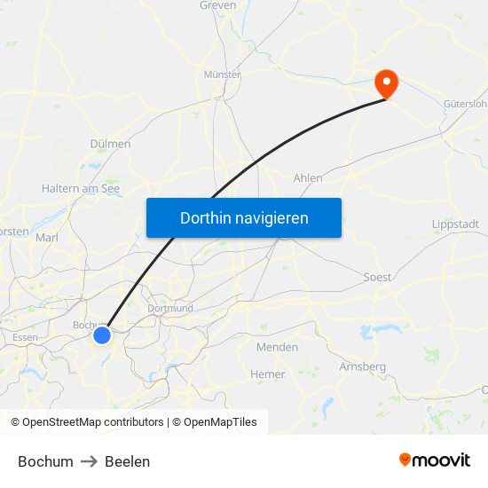 Bochum to Beelen map