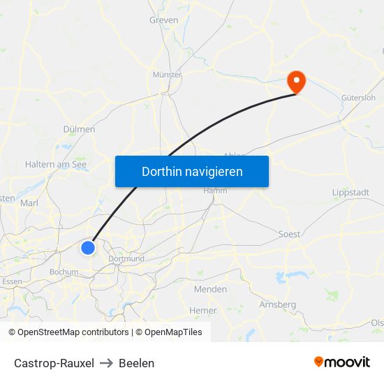 Castrop-Rauxel to Beelen map