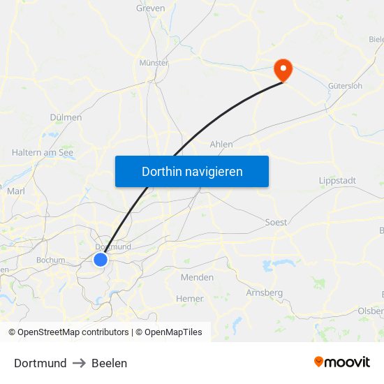 Dortmund to Beelen map