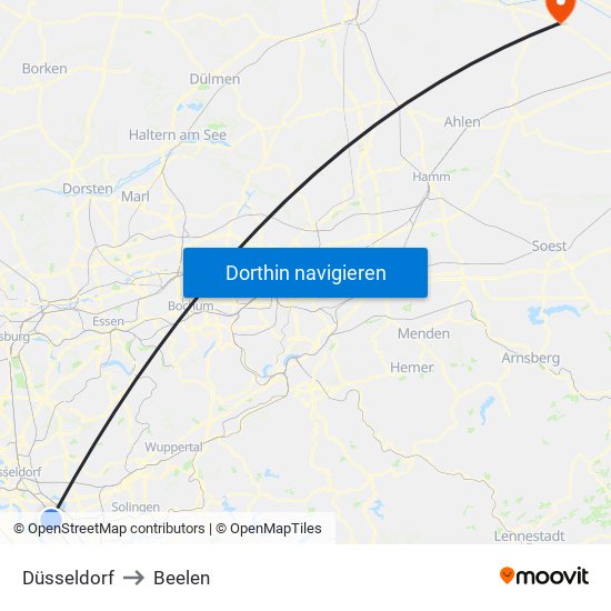 Düsseldorf to Beelen map