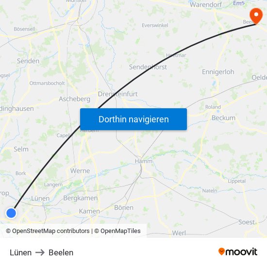 Lünen to Beelen map