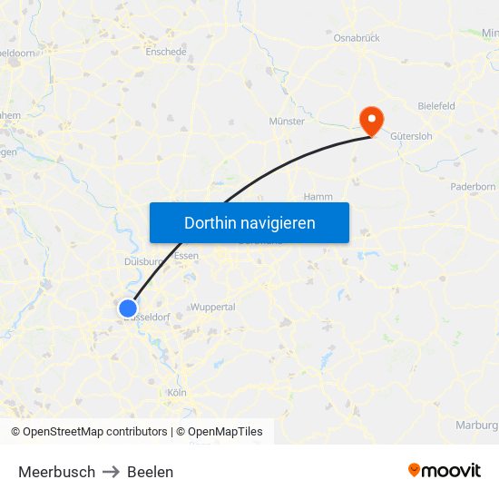 Meerbusch to Beelen map
