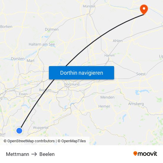 Mettmann to Beelen map