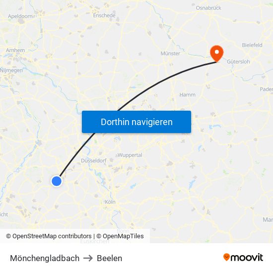 Mönchengladbach to Beelen map