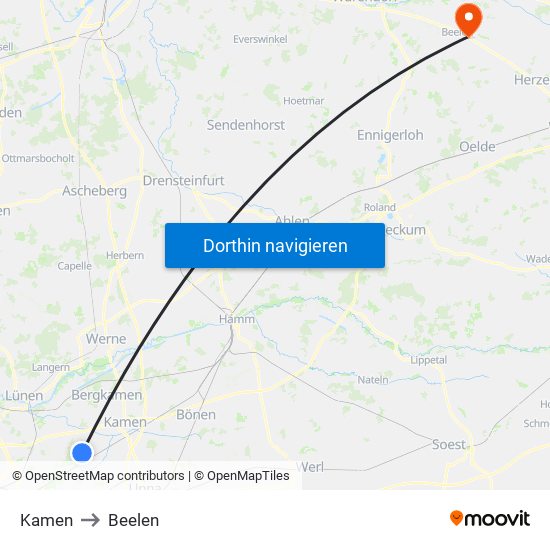 Kamen to Beelen map