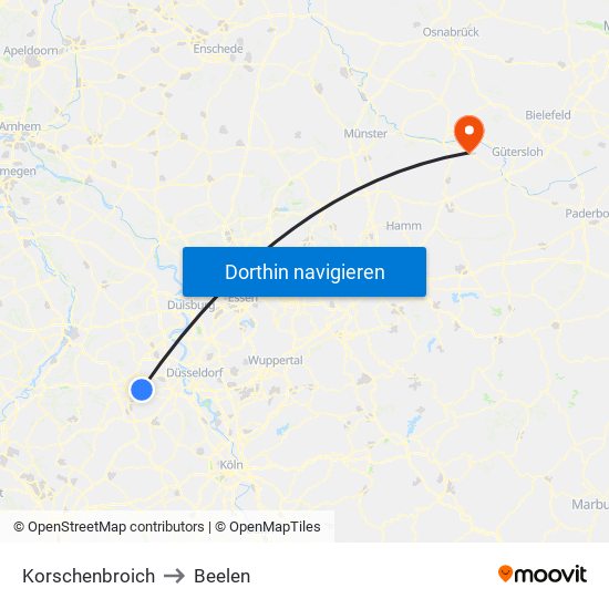 Korschenbroich to Beelen map