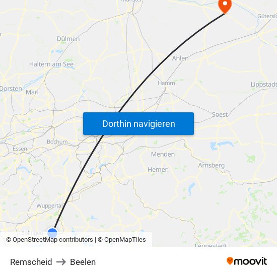 Remscheid to Beelen map