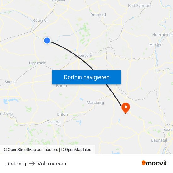 Rietberg to Volkmarsen map