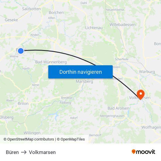 Büren to Volkmarsen map