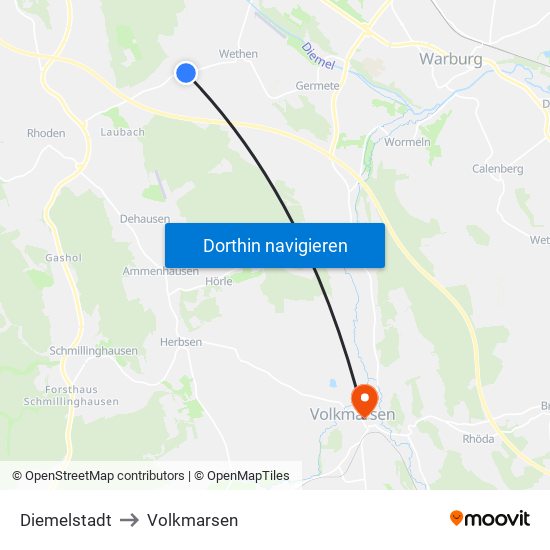 Diemelstadt to Volkmarsen map