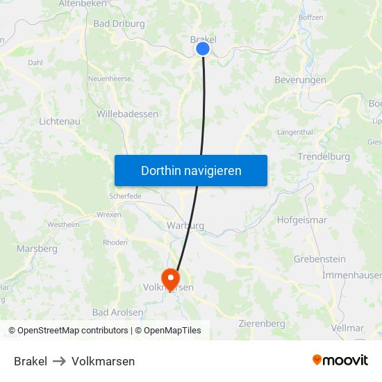 Brakel to Volkmarsen map