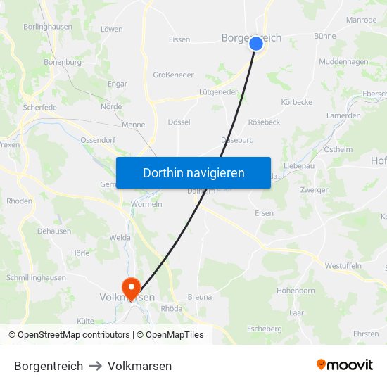 Borgentreich to Volkmarsen map