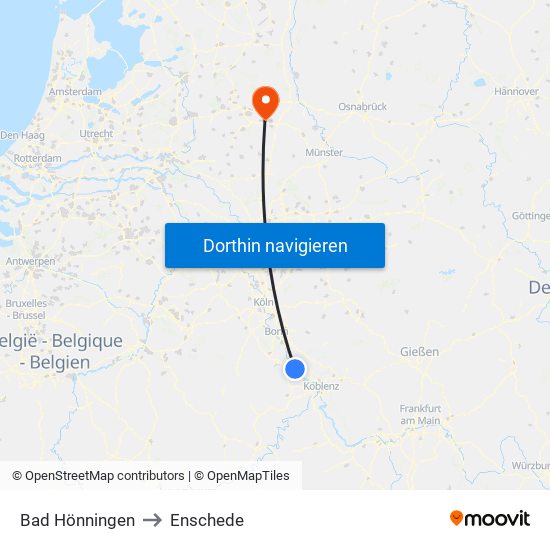 Bad Hönningen to Enschede map