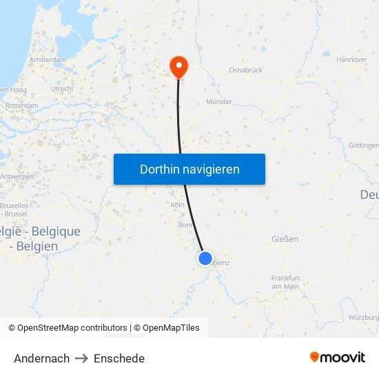 Andernach to Enschede map