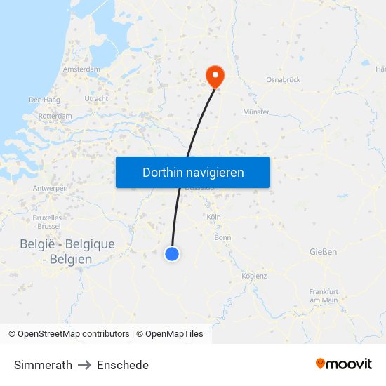 Simmerath to Enschede map
