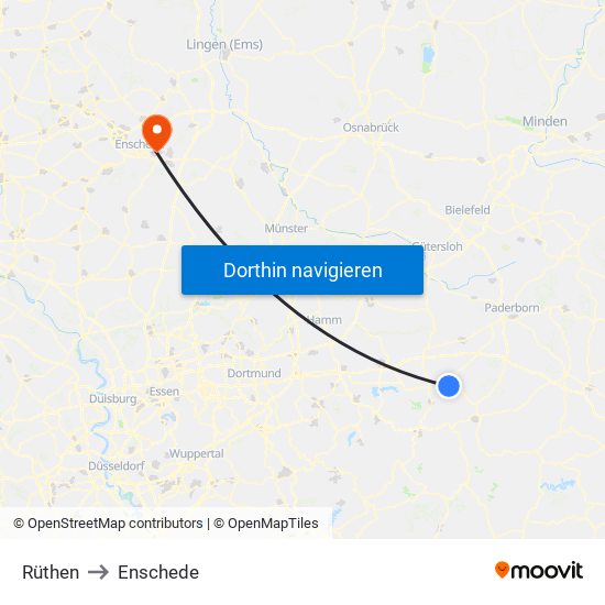 Rüthen to Enschede map