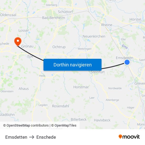 Emsdetten to Enschede map