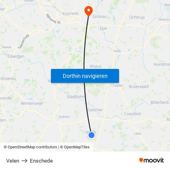 Velen to Enschede map