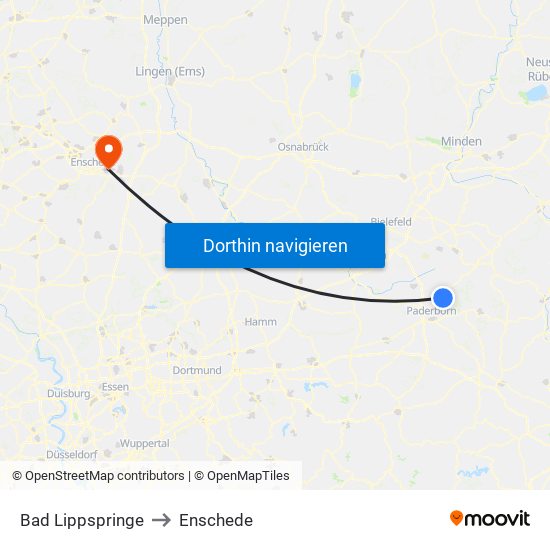 Bad Lippspringe to Enschede map