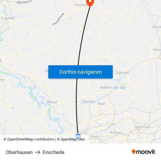 Oberhausen to Enschede map