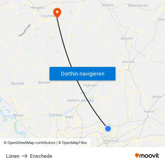 Lünen to Enschede map