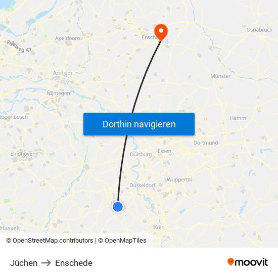 Jüchen to Enschede map