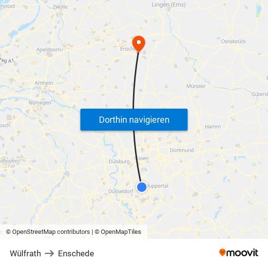 Wülfrath to Enschede map
