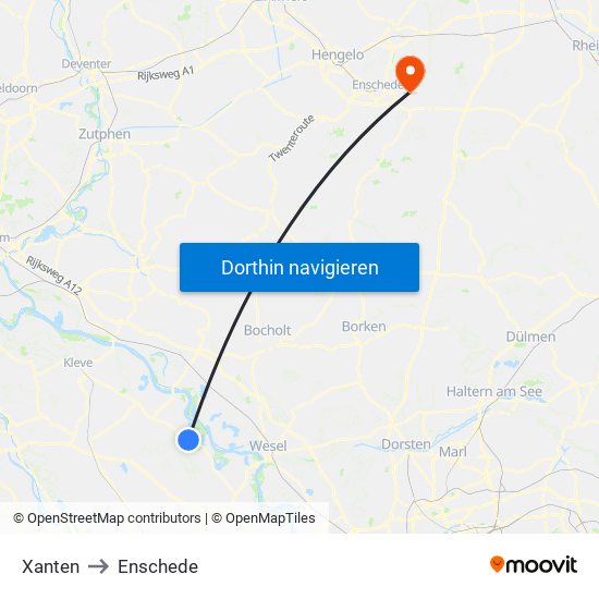 Xanten to Enschede map