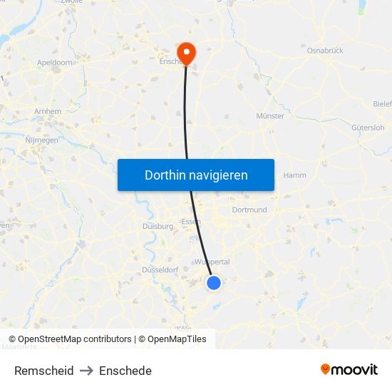 Remscheid to Enschede map