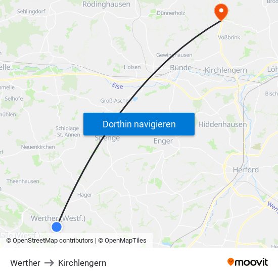 Werther to Kirchlengern map