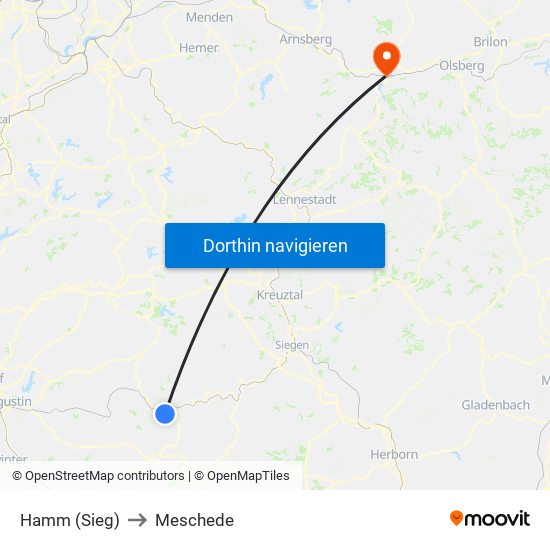 Hamm (Sieg) to Meschede map