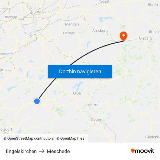 Engelskirchen to Meschede map