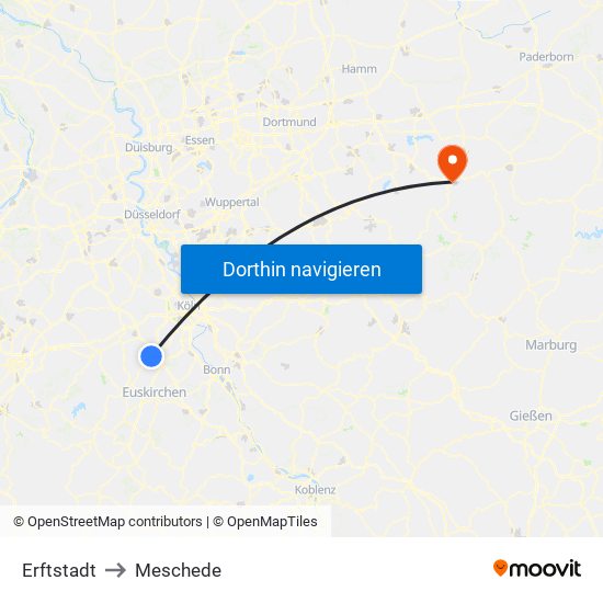 Erftstadt to Meschede map