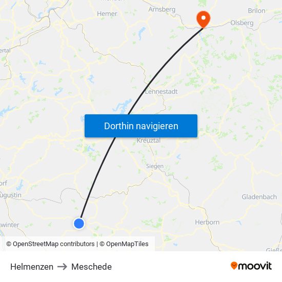 Helmenzen to Meschede map