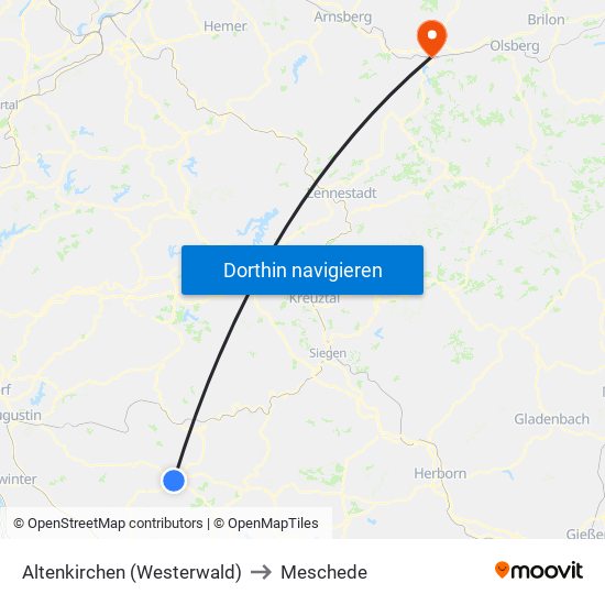 Altenkirchen (Westerwald) to Meschede map